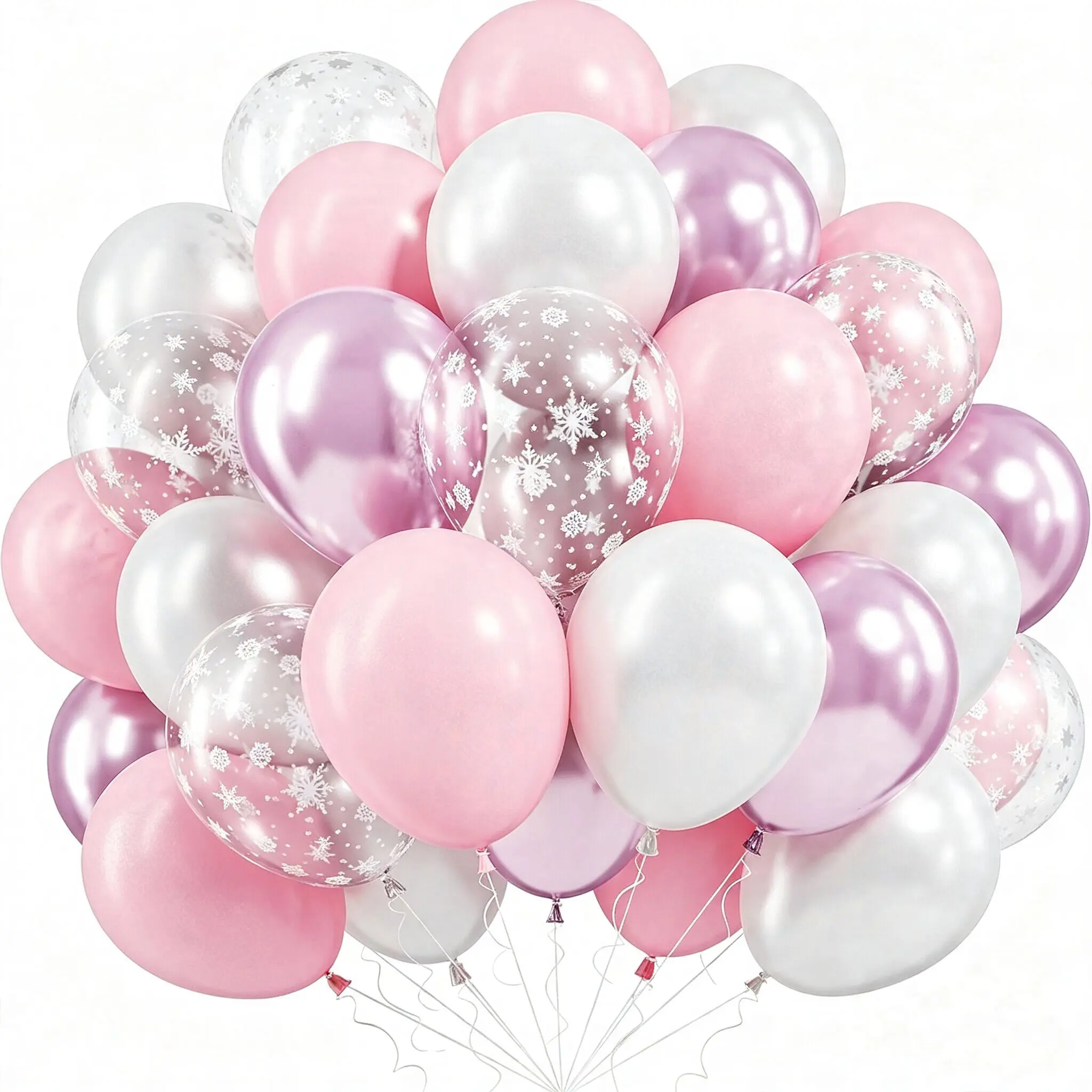 Pink Winter Wonderland Balloons, 50 Pcs 12 Inch Pearl White Metallic Latex Balloons Pastel Pink Balloon for Girls Womem Winter Christmas Wonderland Birthday Baby Shower Ice Snow Princess Party Decorations