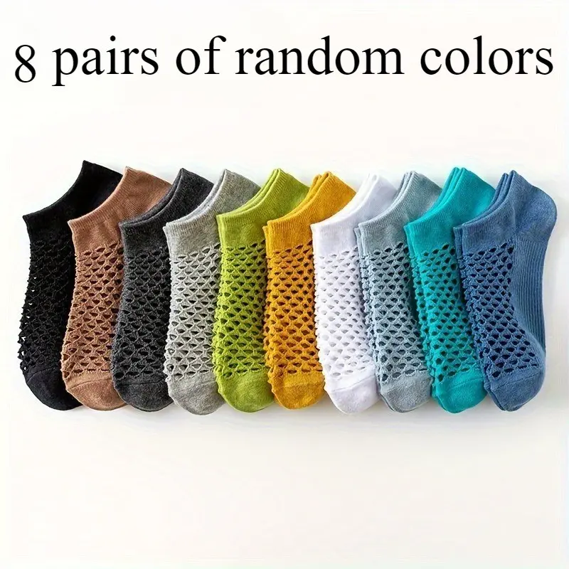 8 Pairs Unisex Breathable Hollow Socks, Multi-Color Random Delivery, Cool and Comfortable Casual Thin Socks, Ideal for Everyday Wear