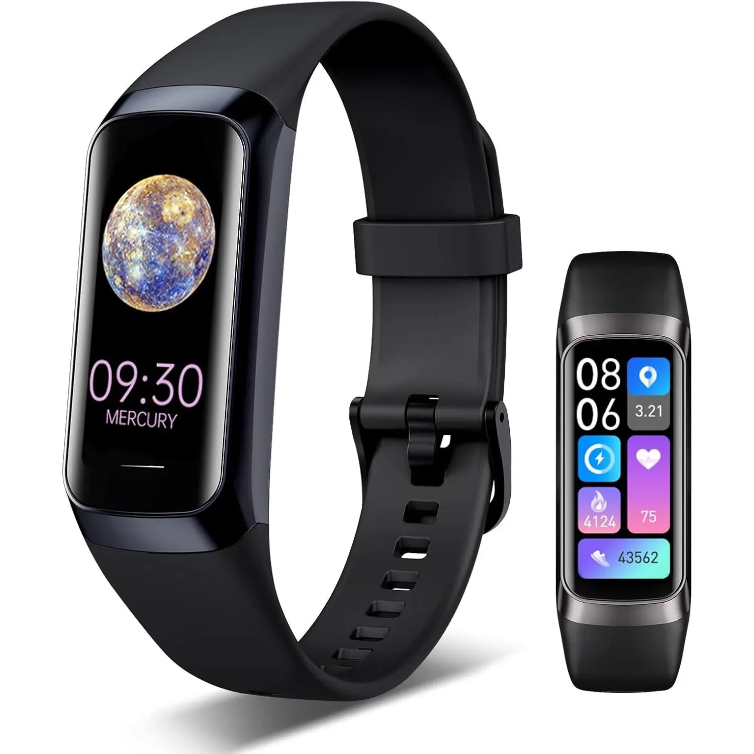 Fitness Tracker 24/7 Heart Rate Blood Oxygen Blood Pressure Body Temp Monitor Sleep Calorie Tracker with 1.1" AMOLED Touch Color Screen Pedometer Waterproof Smart Watch for Women Men