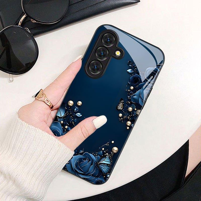 Phone Case - Dark Blue Rose Butterfly Print Phone Case for Samsung Galaxy S26 S25 S24 S23 S22Pro S21 S20 Fe Plus Ultra Pro A56 A55 A54 A53 A52 A51 A36 A35 A34 A32 A26 A25 A24 A23 A16 A15 A14 A06 A05 A03s