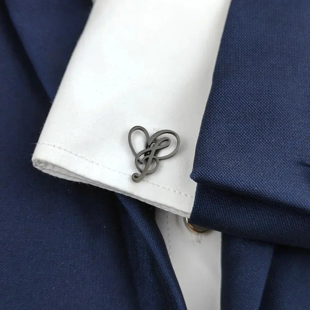 Heart Musical Note Cuff Links Personalized Music Clef Cufflinks Wedding Jewelry Gift for Men Father Dad Husband Boy Friend Groom
