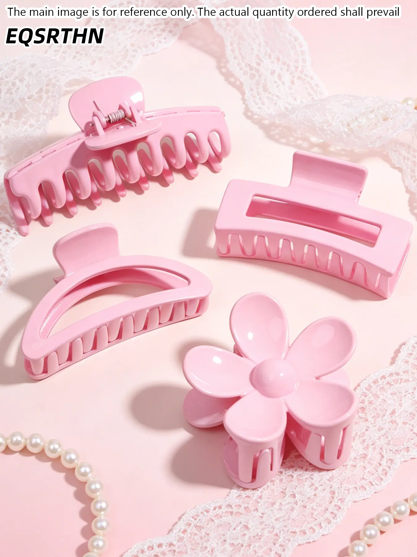 4pcs Pink Hair Claw Clips Matte Flower Large Square Crescent Hair Catch Jaw Barrettes Nonslip Thick Thin Hair Styling Accessories Gift for Women