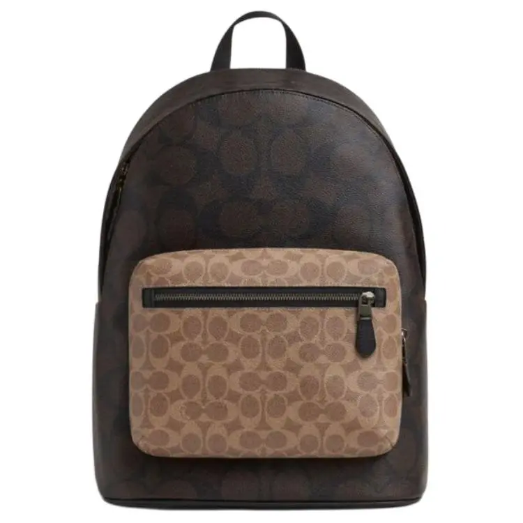 COACH West 32 Color-Block Classic Logo Zip Top Backpack – Large, Men’s, Walnut and Tan