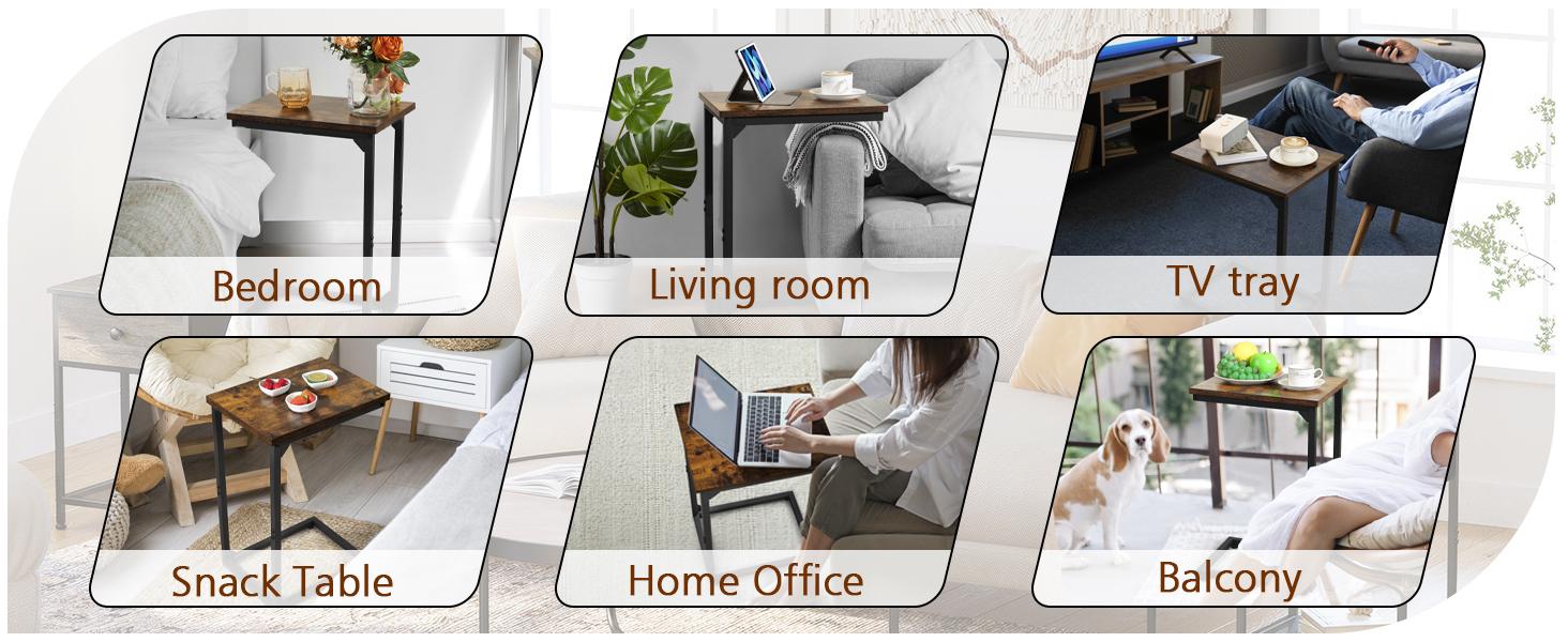 Shaped Side Table, End Tables Living Room Set of 2, Slide Under Couch Table for Sofa, TV Trays for Bedroom, Small Space