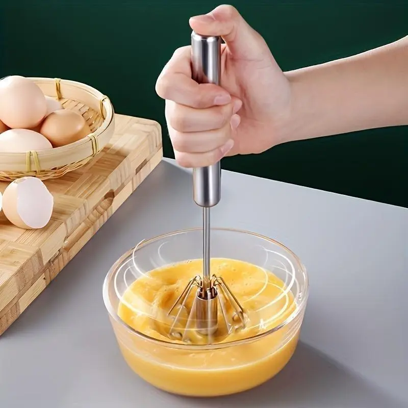 Stainless Steel Push-Hand Whisk - Sturdy Manual Whisk, Hand Egg Mixer, Milk Frother, Cream Stirrer, Portable Compact Kitchen Gadget for Baking, Coffee Making & Daily Cooking Use, Detachable Easy-Clean Solid Metal Utensil
