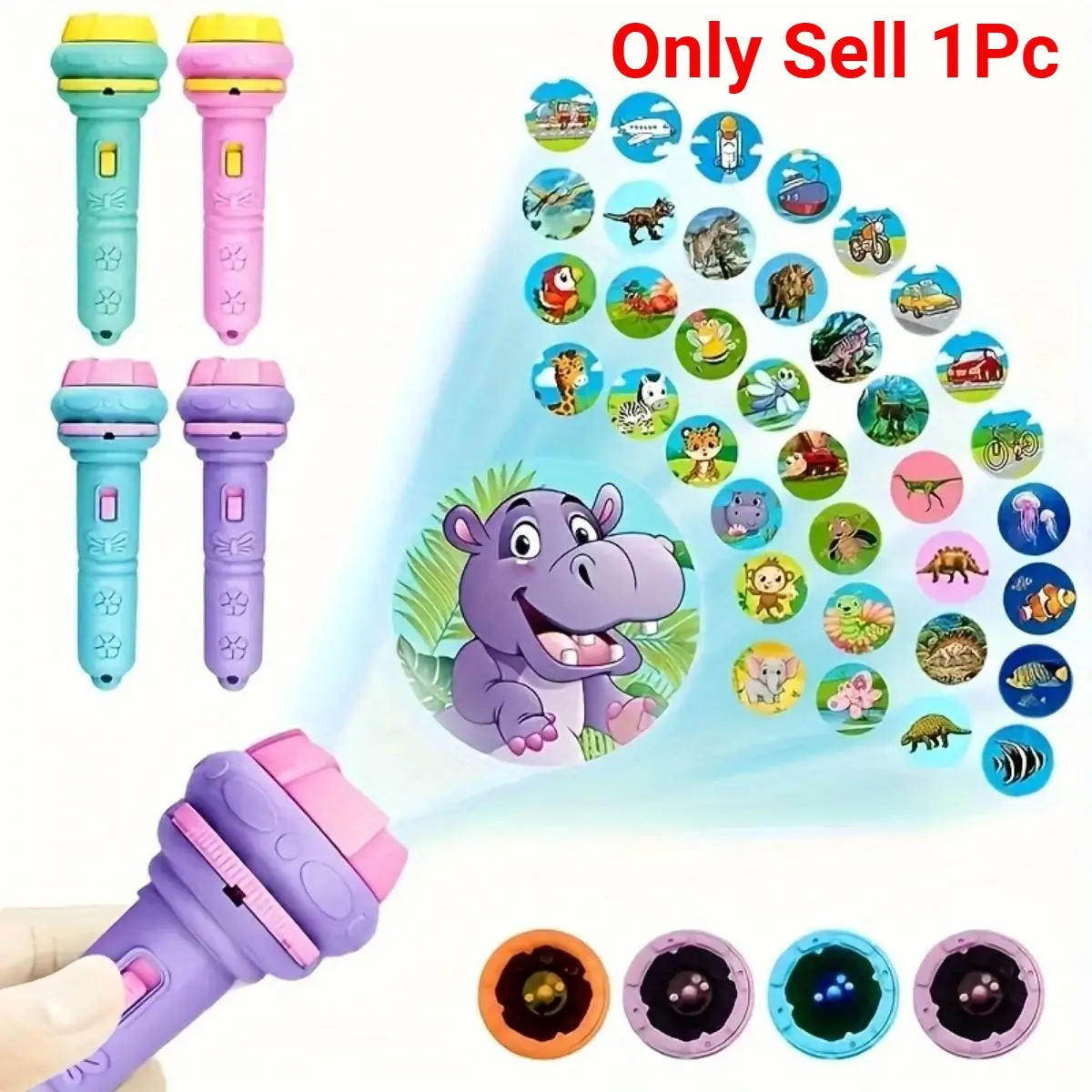 Fun Projection Flashlight for Kids, Kindergarten Boy, 32 Patterns & 4 Cards, Stimulates Imagination, Ages 3-12, Educational Toy, Visual Learning Tools, Some Parts Sent Randomly
