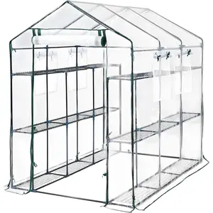 Walk-in Outdoor Greenhouse - 85"x56"x77" Heavy Duty Steel Frame, 3-Tier 8 Shelves, Mesh Screen Windows, Roll-Up Zipper Door, UV-Resistant Sun Protection Portable Cold Frame for Seedlings, Flowers