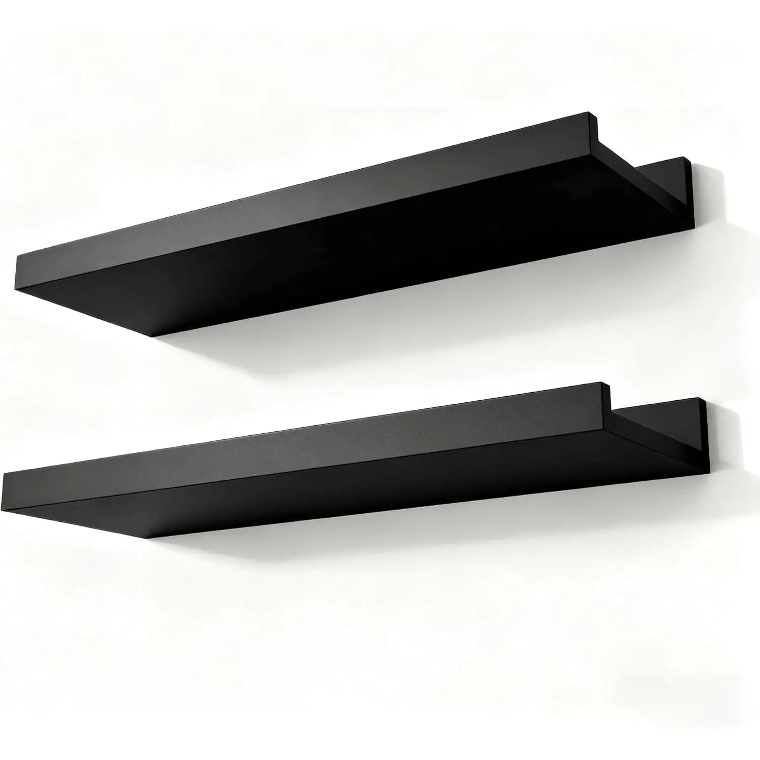 Black Floating Shelves for Wall Decor, Wall Mounted Wood Storage Shelf for Bedroom Living Room Bathroom Kitchen Nursery, Display Picture Ledge Shelf with Lip Set of 2 14 Inches Black