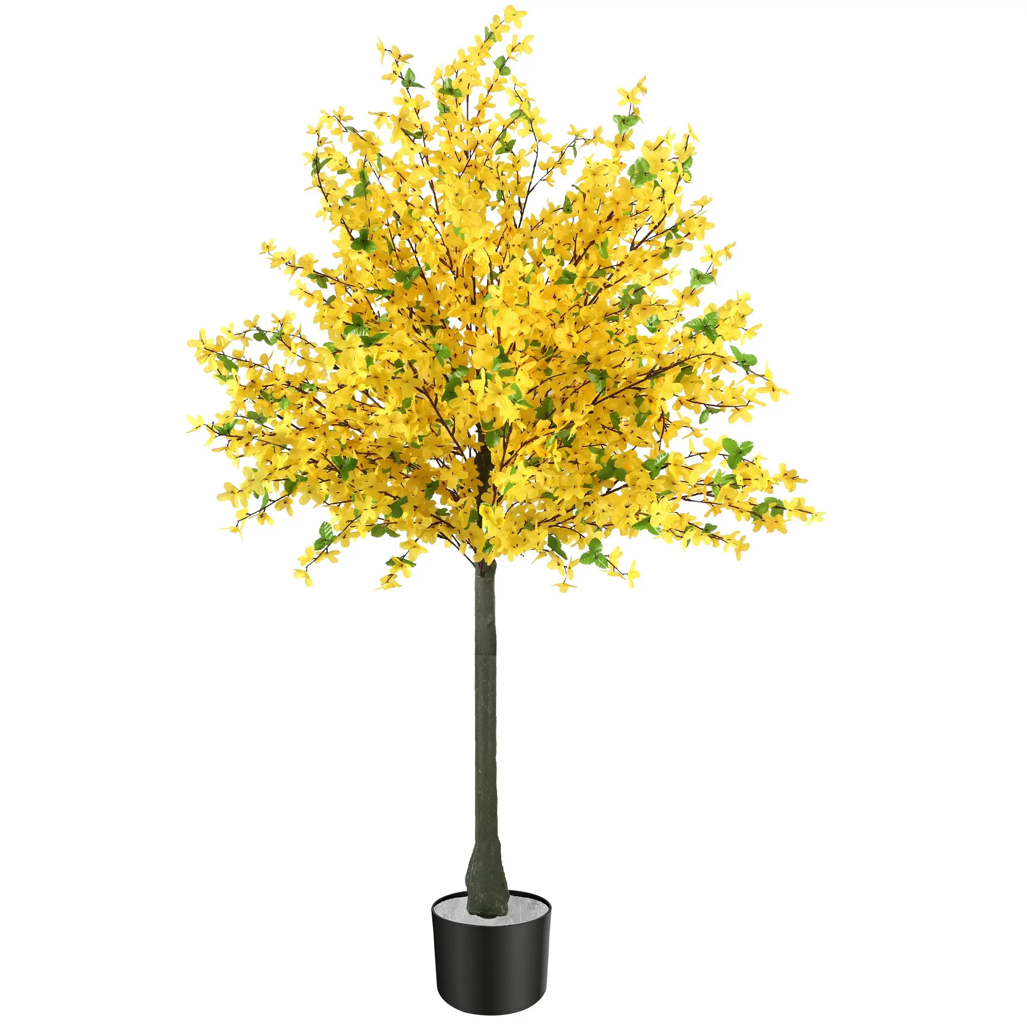 43.3 Inch Artificial Yellow Winter Jasmine Tree 110CM Potted Faux Spring Bloom Tree Artificial Trees for Home Decor Indoor Fake Tall Plant for Living Room Entryway Office Bedroom Farmhouse Modern Home Decor