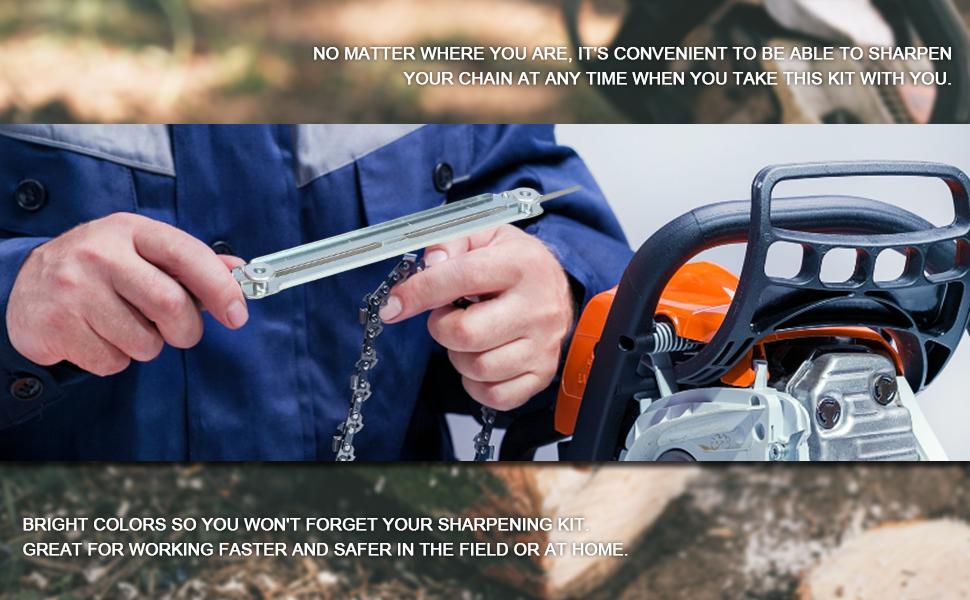 Chainsaw File 12 Pack, Chainsaw Sharpener File Kit Include 5/32 Inch*2, 3/16 Inch*2, 7/32 Inch*2 Round Chainsaw File,6" Flat File, Depth Gauge, Quick Check Gauge, Wood Handle, Filing Guide, Tool Pouch