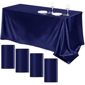 4 Packs Satin Tablecloth 102 x 58 Inch Overlay Satin Table Cover Rectangle Bright Silk Tablecloth Smooth Fabric Table Decoration for Wedding Banquet Party Events