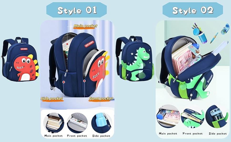 X-CBP23  Dinosaur Anti-lost Backpack for Toddler Boys,Kids Bookbag for Preschool Boys Backpack, Fit A4 Folder, 02-Green+Orange