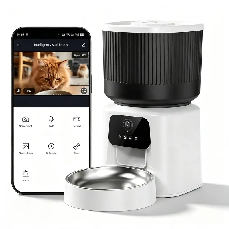 5L Smart Automatic Cat Feeder with Camera, App Remote Control, 2-Way Audio, Desiccant Bag, Timed Pet Food Dispenser for Cats & Dogs