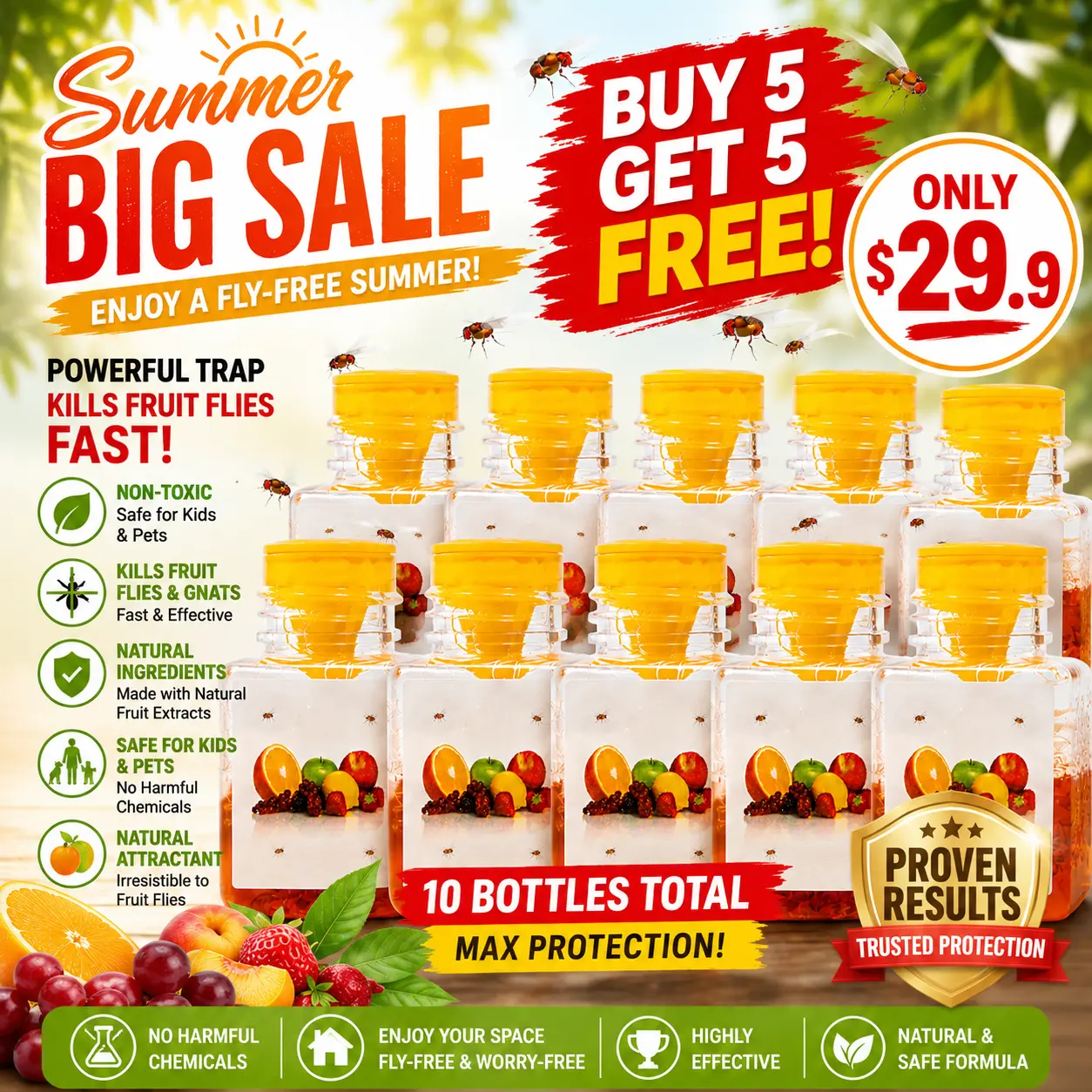[Buy 5 Get 5 Free]10 Pack Fruit Fly Trap – Powerful Natural Liquid Bait for Kitchen Counters & Trash Cans, Eco Friendly Pest Control, Safe Around Kids & Pets