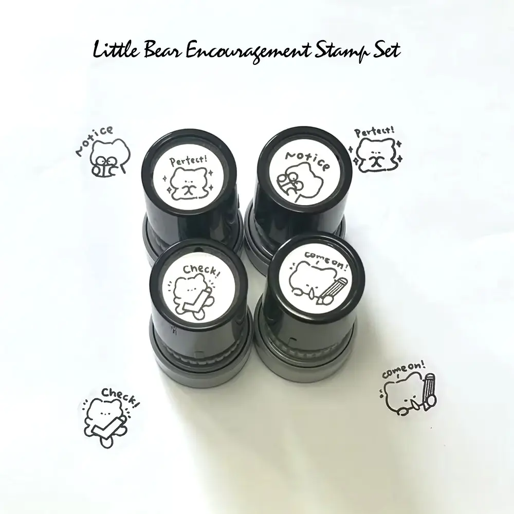 Bear Teacher Stamps Set, 4 Fun Feedback Seals, Round Press-On Reward Stamps, Ideal for Homework Grading, Classroom Rewards, Creative Office Gift