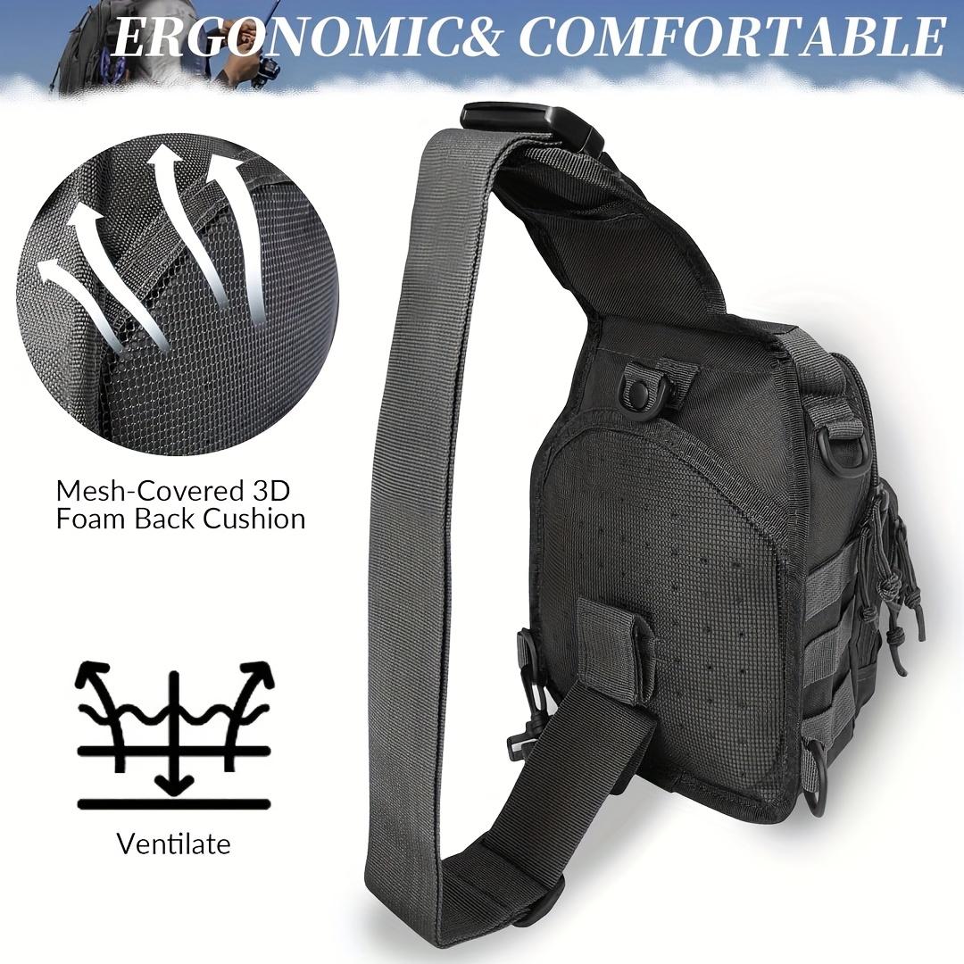 Outdoor single-shoulder fishing backpack, fishing tackle storage bag, gear backpack with fishing rod holder, tactical crossbody bag, large capacity, Molle chest pack, suitable for hiking, traveling, cycling, hunting, and everyday commuting for men women