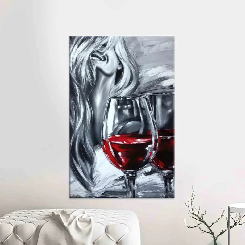 Woman and Wine Canvas Art: Modern Luxury Wall Decor