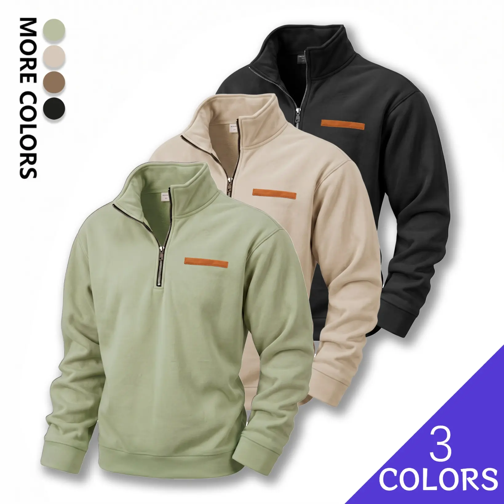 Men's Pullover Sweatshirt, Casual Quarter Zip with Sherpa Lining, Loose Fit Polyester Long Sleeve Winter Top for Outdoor Travel
