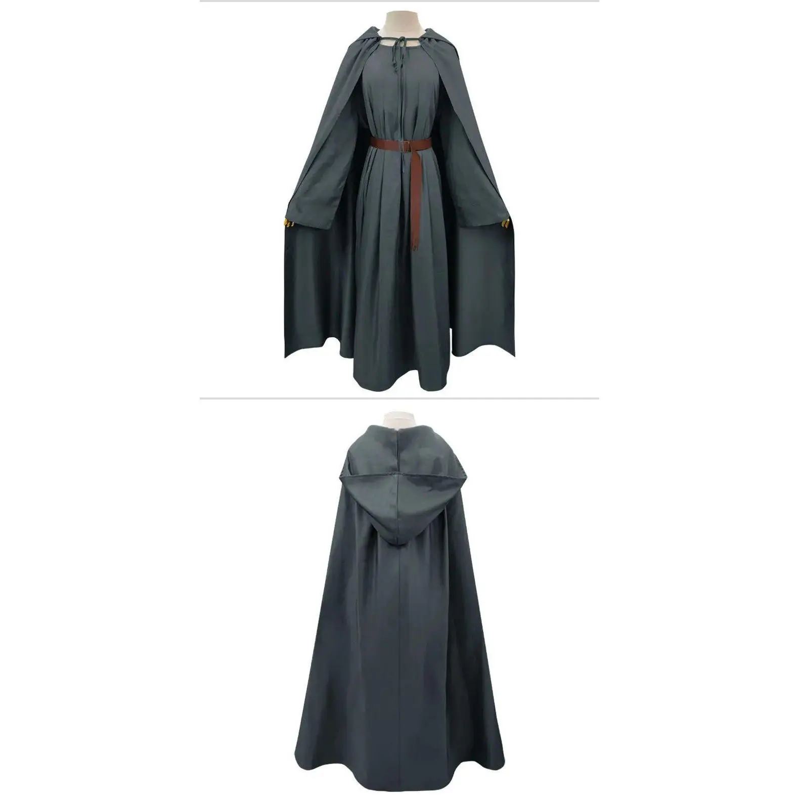 Adult Wizard Robe Gandalf Men Sorcerer Costume Grey Cloak with Wizard Hat Cape The Hobbit Gandalf Wig Halloween Cosplay Suit