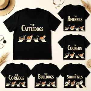 Customized retro dog T-shirts, featuring over 50 dog breeds, including Corgis, German Shepherds, Dachshunds, Golden Retrievers, Labrador Retrievers, Poodles, and more. Black T-shirts for men and women with dog designs.