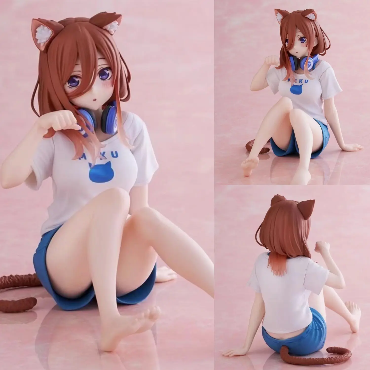 The Quintessential Quintuplets Nakano Miku Cat Ear Home Wear Sitting PVC Figure 11cm, Mini Anime Desk Decor, Secondary Dimension Collectible Gift