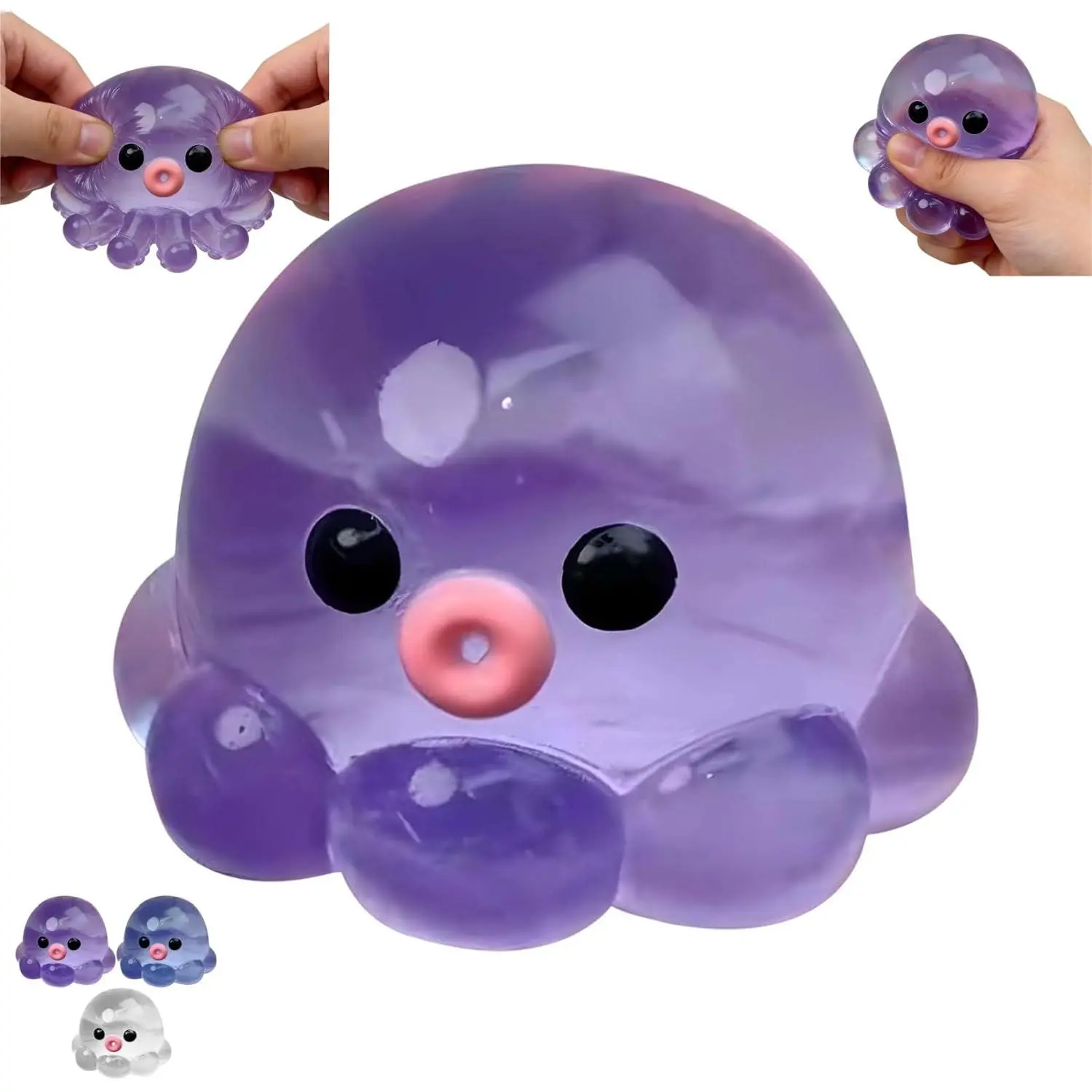 Cute Transparent Octopus Squishies Stress Ball for Adults - Soft Squeeze Fidget Toy, Stress Relief Toy, Birthday Gift & Party Favors (Purple)