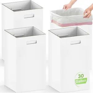 Extra Strong Corrugated Cardboard Disposable Trash Cans 4 Pack Reuseable and Disposeable Extra Large 30 Gallon (30" H x 14" W x 14" D) Recycled Garbage Can and Recycling Bins White