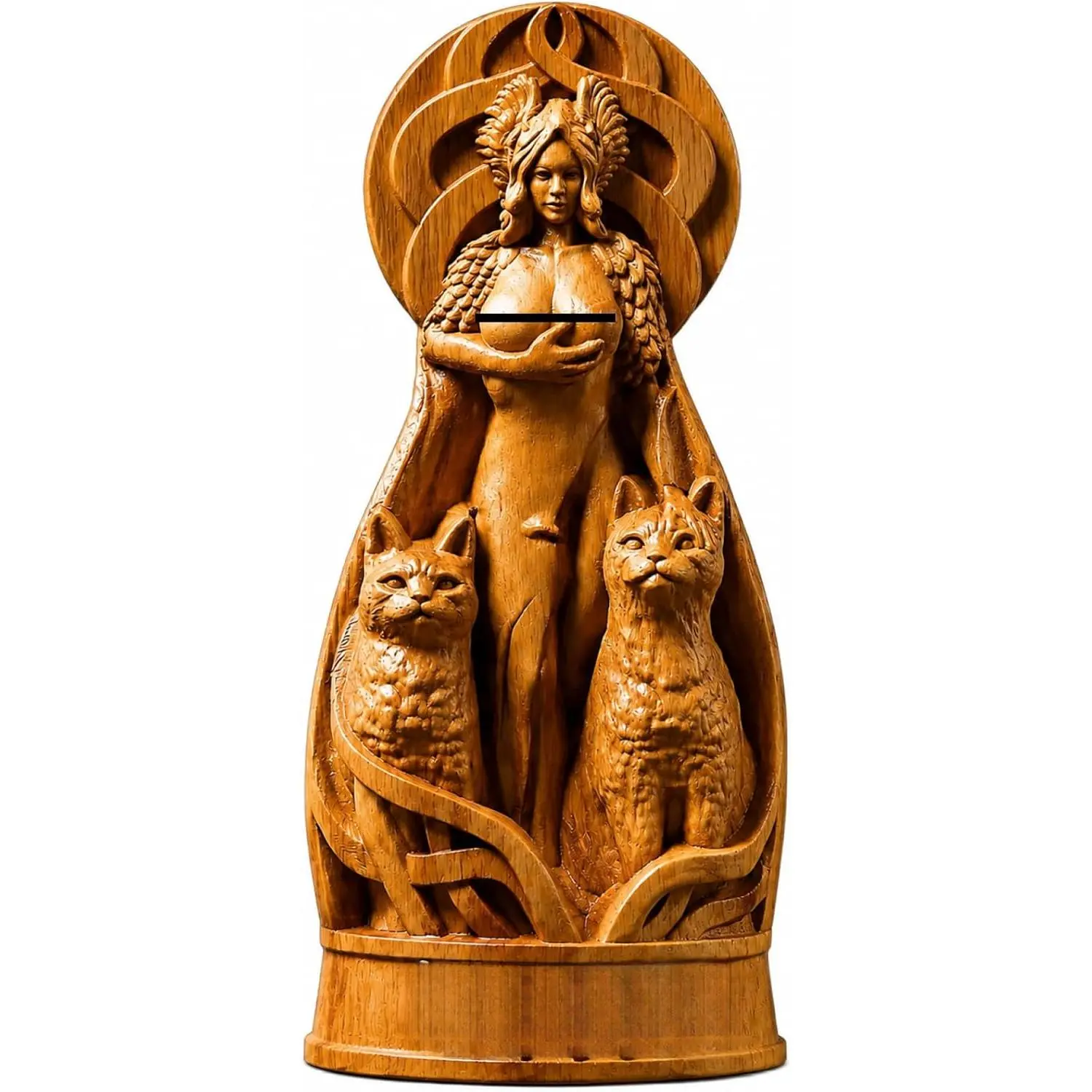 God Viking God Wooden Carved Statue Freya Pagan Paganism God Altar Sculpture,Freya Cats, Freyja Wood Sculpture Art, Altar Crafts, Creative Desktop Decorations (Wood)