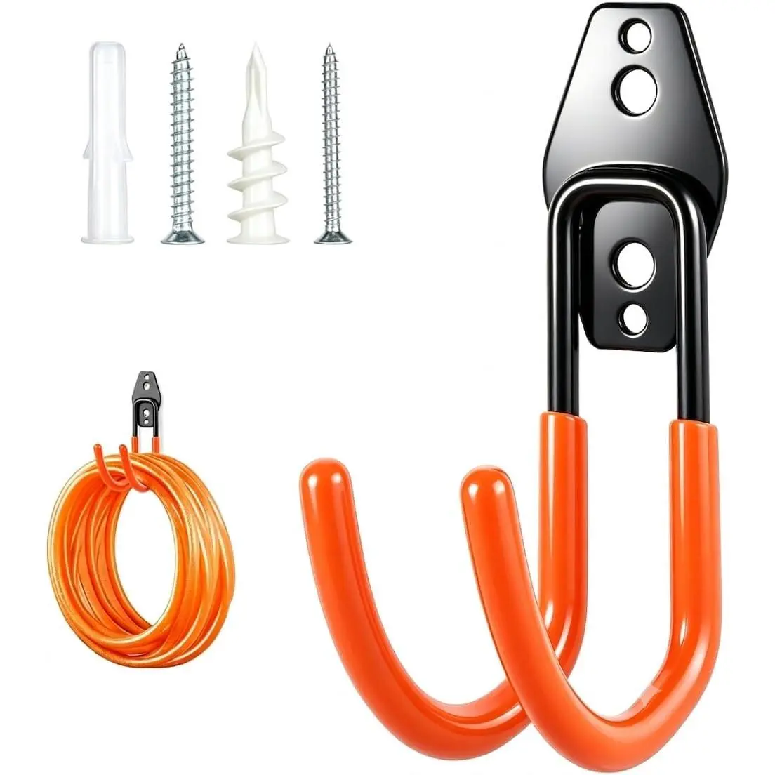 Heavy Duty Hose Hook, Garage Storage Utility Hooks, Garden Hose Hooks with Coating, Wall Mount Hooks for Bikes, Tools, Ladders, Cables, and Outdoor Equipment, Orange