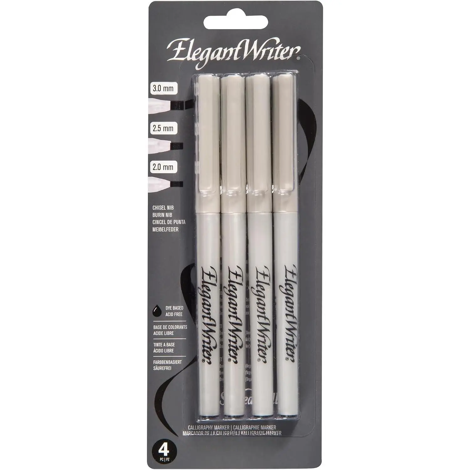 Elegant Writer Acid-Free  Water Based Calligraphy Marker, Chisel Tip,  Size, Black, Set of 4