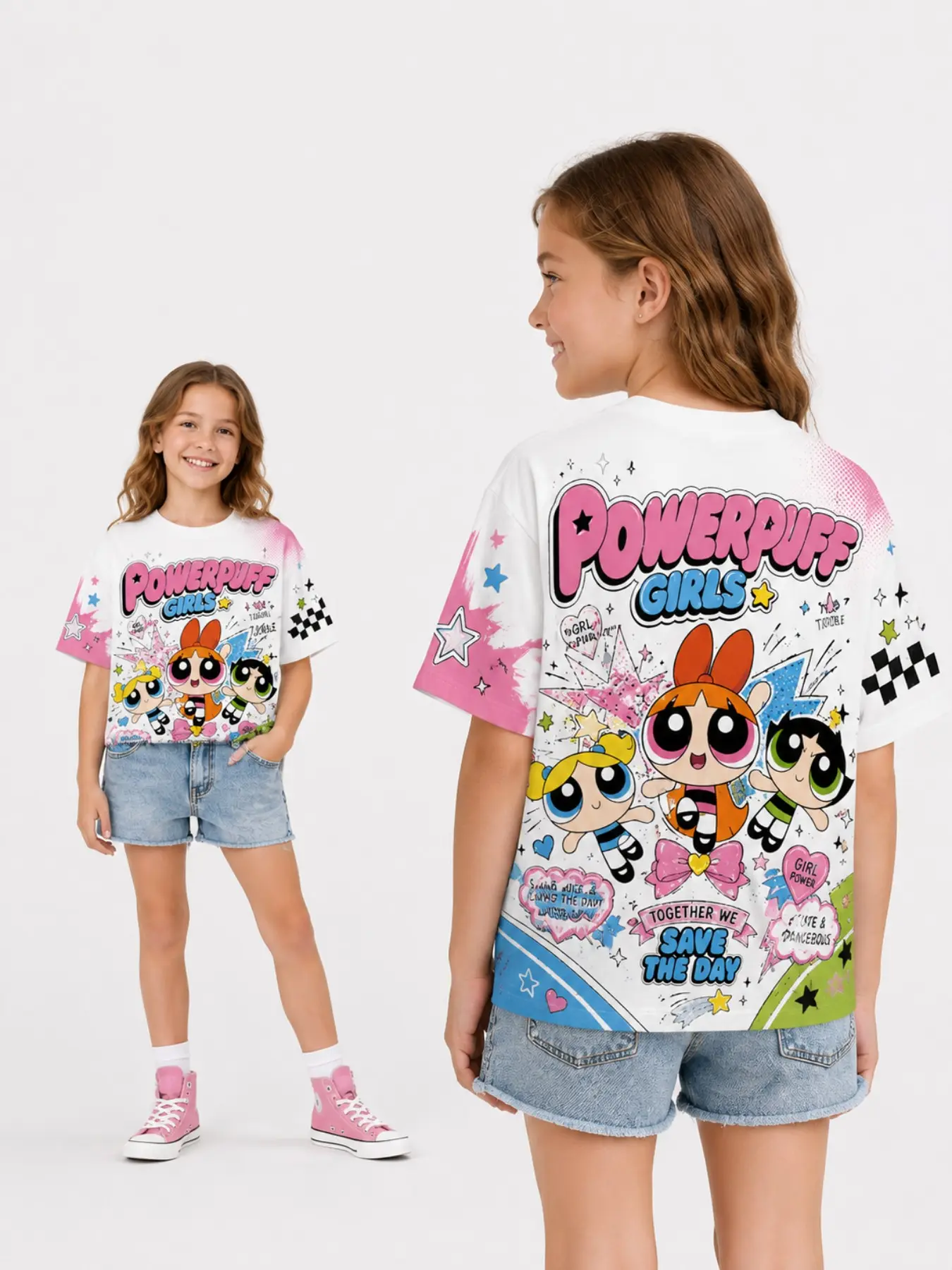 Warner Bros. Powerpuff Girls Kids T-Shirt, Cartoon Print, Casual Summer Tee, Slim-Fit, Short Sleeve, Ages 6-14, Perfect Gift