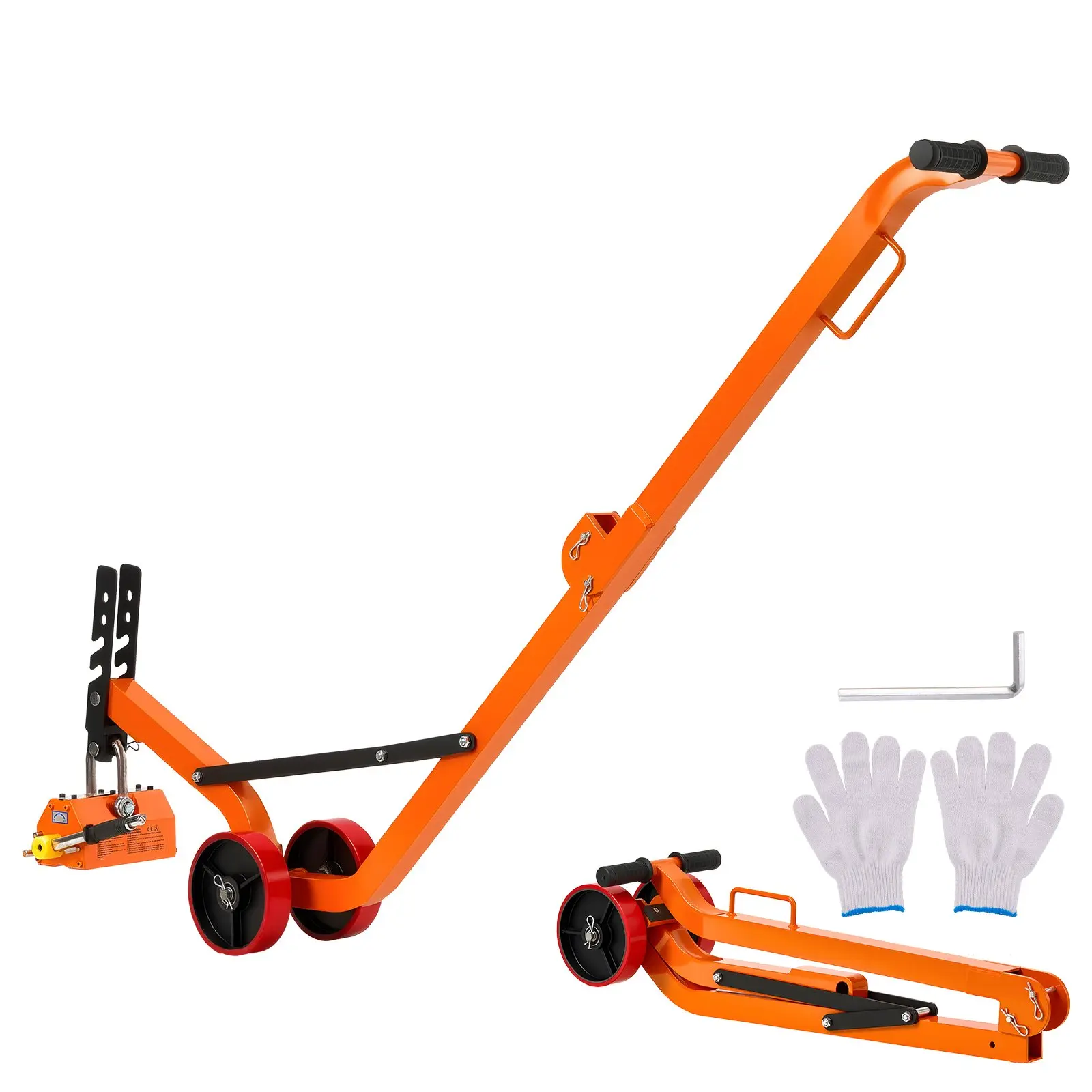 VEVOR Magnetic Lid Lifter Dolly, 1320 lbs Pulling Capacity, Steel Dolly with Heavy Duty Magnet Lift and 2 Wheels, Adjustable Handle, N42 Neodymium, Foldable and Portable, for Lifting Manhole Covers