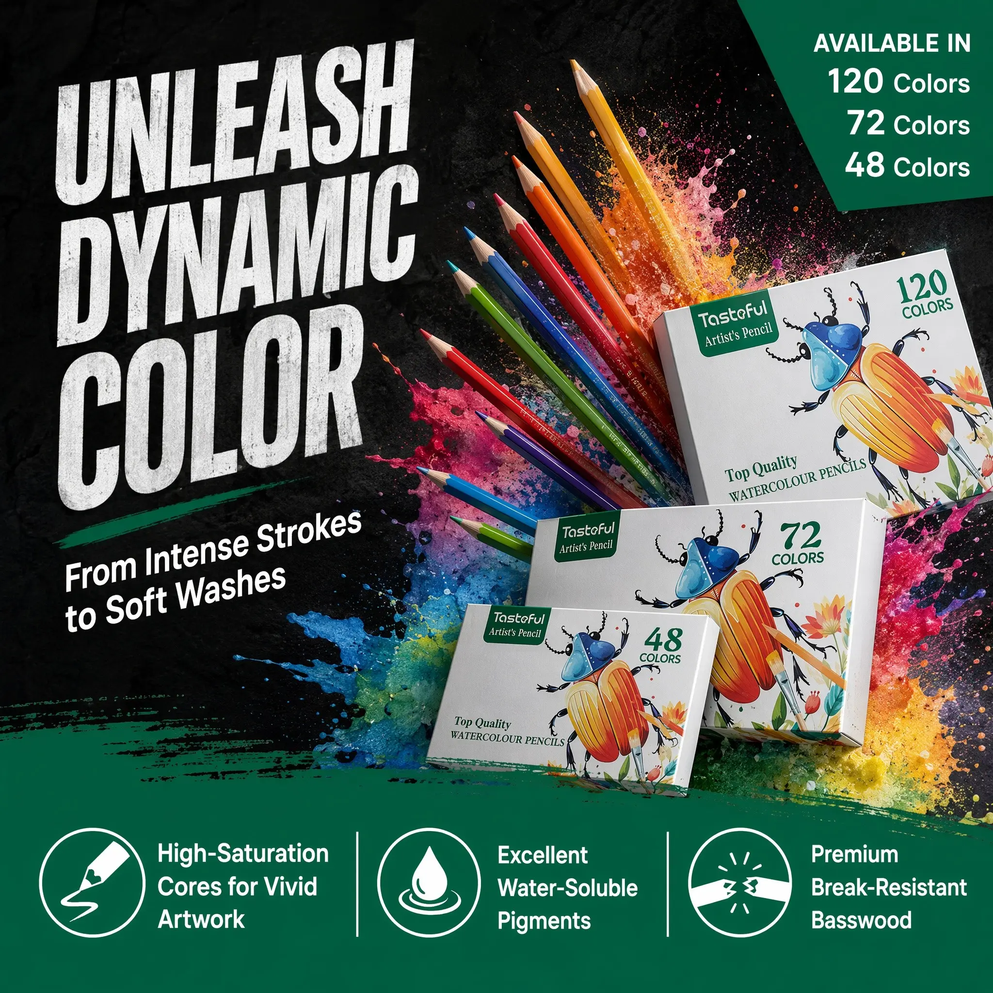 Professional Oil-Based Water-Soluble Colored Pencils, 48/72/120 Colors, Art Supplies Set, Ideal for Sketching and Drawing Beginners