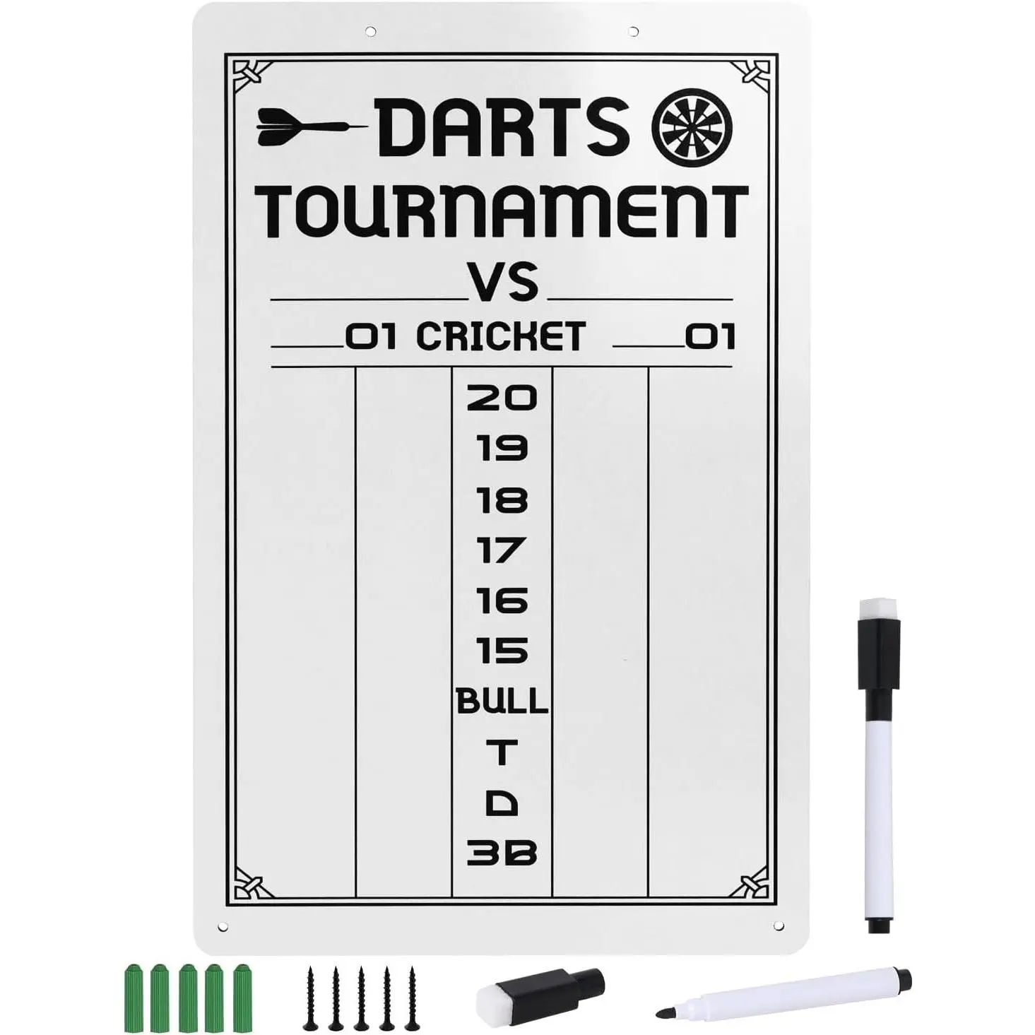 Erase Clean Dry Erase Dart Scoreboard - Cricket & 01 Games Accessory, 15.3x9.8in Dart Board Accessory with 2 Markers