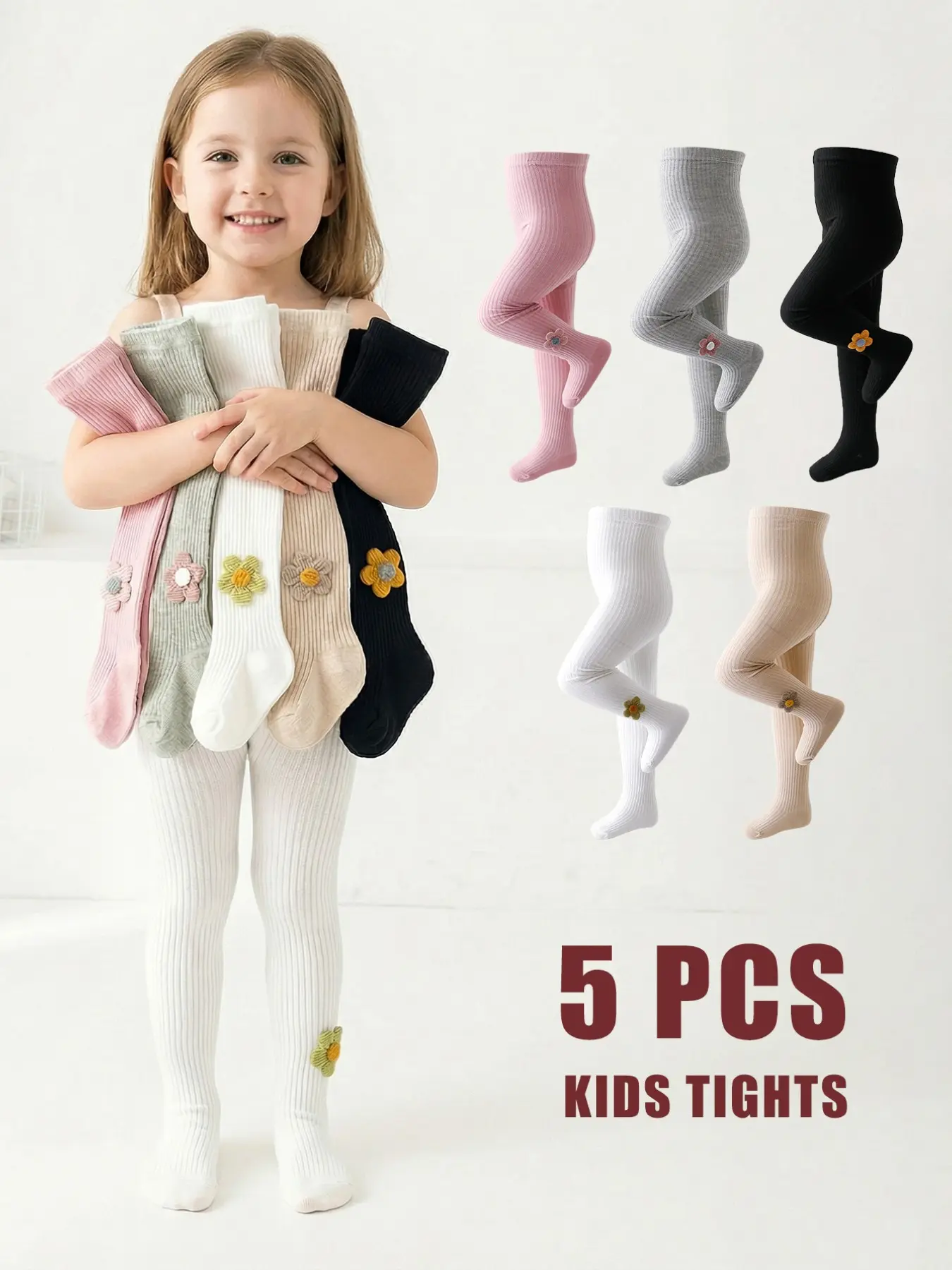 Girls' 5-Pack Jumpsuits, Simple Casual Style, Multi-Color Versatile Fit, Perfect for Spring & Fall Daily Wear