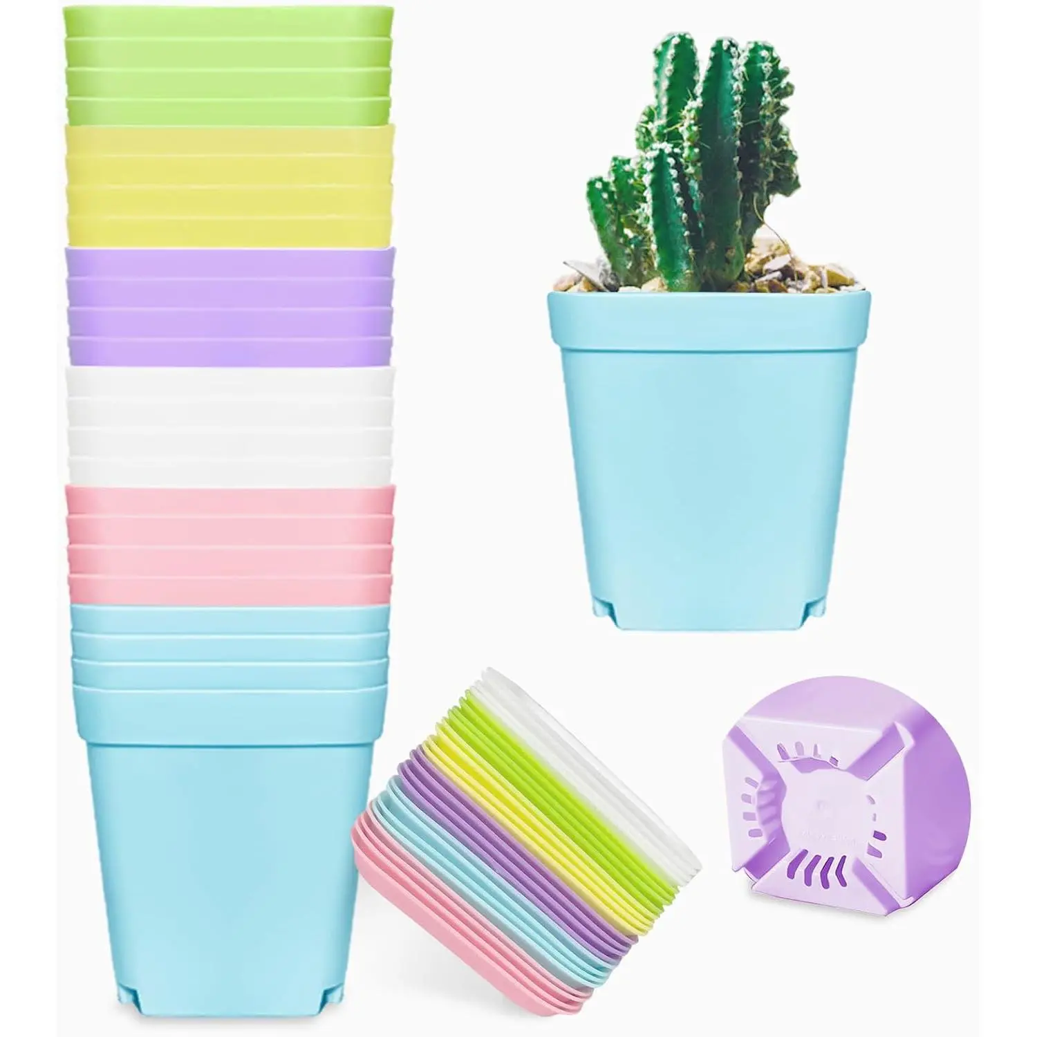 24 Pack 3inch Multi Color Square Plastic  Pots,Seedling  Transplanting Planter Container Indoor Outdoor for Your Room,Garden Office and Balcony Decor
