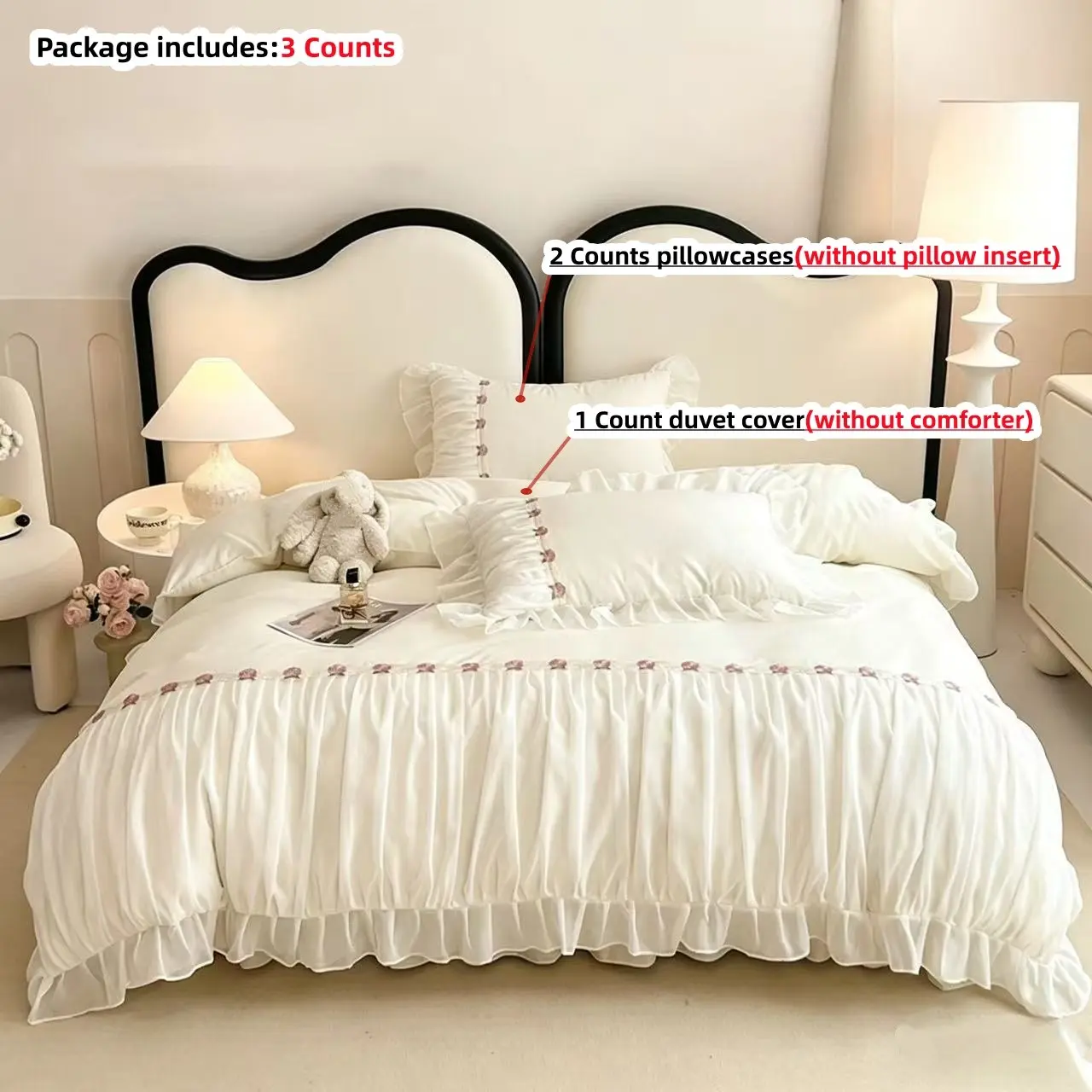 3pcs Lace Bedding Set, Comfy Bedding Set, Includes 1 Duvet Cover + 2 Pillowcases, without comforter and pillow insert,Single Twin Double Queen KingSize