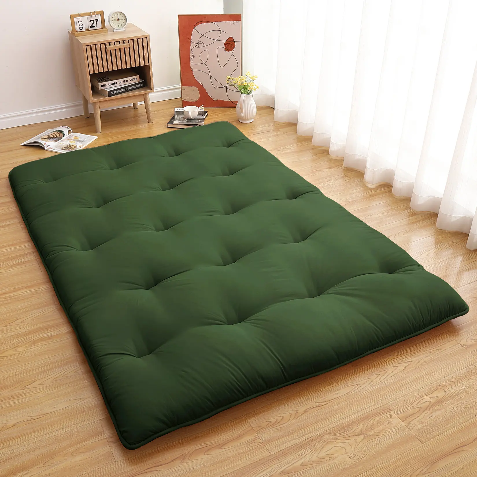Japanese Futon Twin Floor Mattress 4 Inch High Density Foam Tatami Bed Ergonomic Lightweight Portable Sleeping Mat for Guest Room Dorm RV Camping