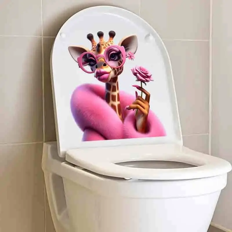 Fashion Giraffe Toilet Sticker, Cute Animal Bathroom Decal, Self-Adhesive Waterproof Toilet Lid Sticker, Novel Giraffe Wall Sticker for Bathrooms