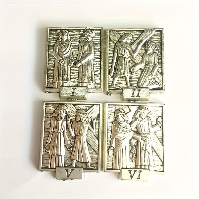 15-Piece Religious Wall Decor Zinc Alloy DIY Home Decoration, Easter & Christmas Ornaments, Stick-On Frame or Tabletop Display