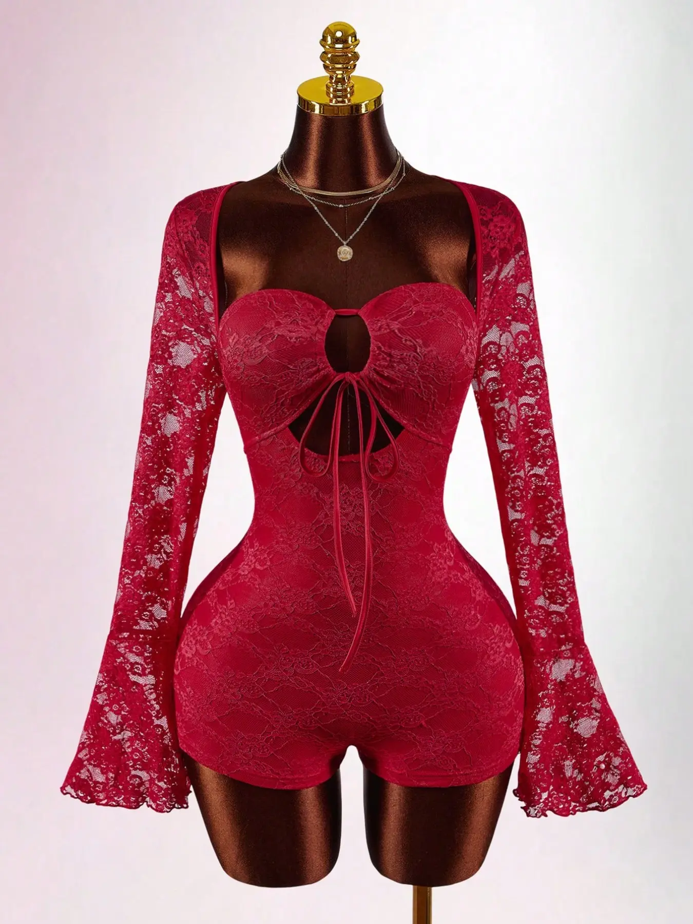 Women Hollow Out Front Bodycon Mini Jumpsuit, Valentine New Year Party, Stylish and Trendy Design, Perfect for Special Occasions