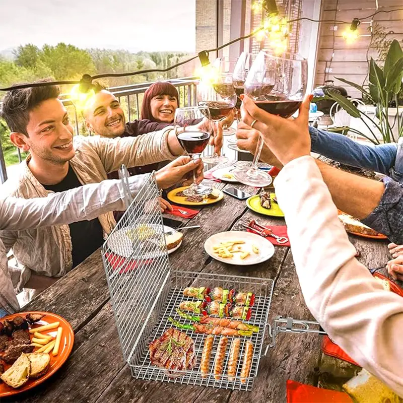 A Foldable, Thickened Barbecue Grill Rack with a Large Capacity, Suitable for Grilling Chicken, Steak, Vegetables, And More. It Features a Handle And a Non-Stick Surface, Making It a Great Kitchen Accessory for Barbecuing