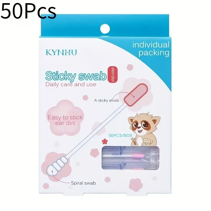 50 Pcs Disposable Sticky Earwax Remover Sticks, Gentle Ear Wax Remover Cotton Swabs, Portable Home Use, Safe for Daily Ear Care, Non-Irritating