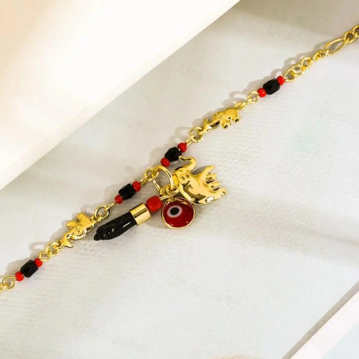 Women's Gold-Plated Baroque Animal Charm Jewelry Set, Hypoallergenic Evil Eye Elephant Adjustable Bracelet & Ankle Bracelets for Ethnic Casual Wear, Vacation Boho Style, Animals, Adult, Bracelet For Women