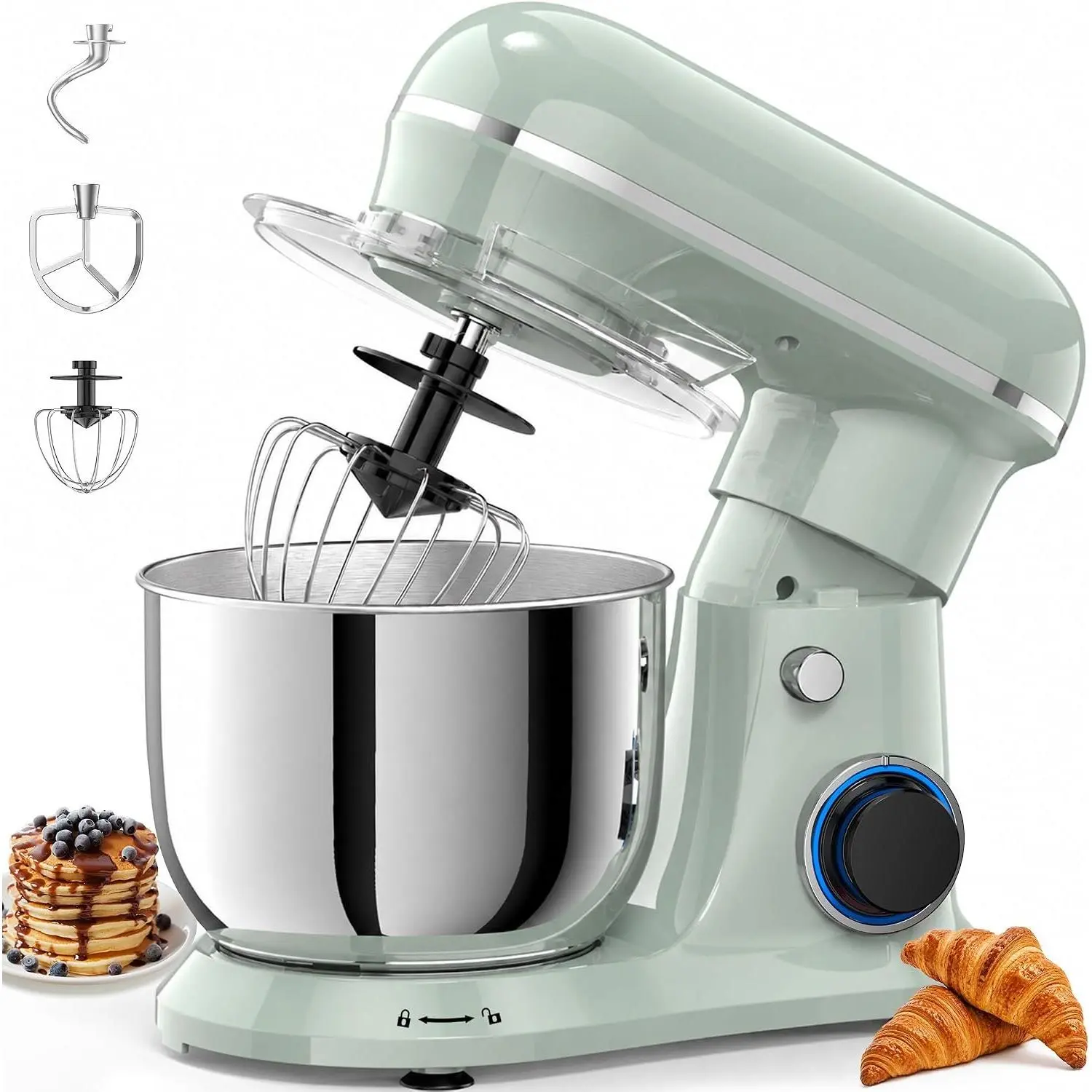 4QT Electric Stand Mixer, 10-Speed Tilt- Compact Kitchen Mixer | Multiple Stylish Colors |  mixer with Dough Hook & Beater & Whisk | for Cake & Bread | Dishwasher-Safe | Green