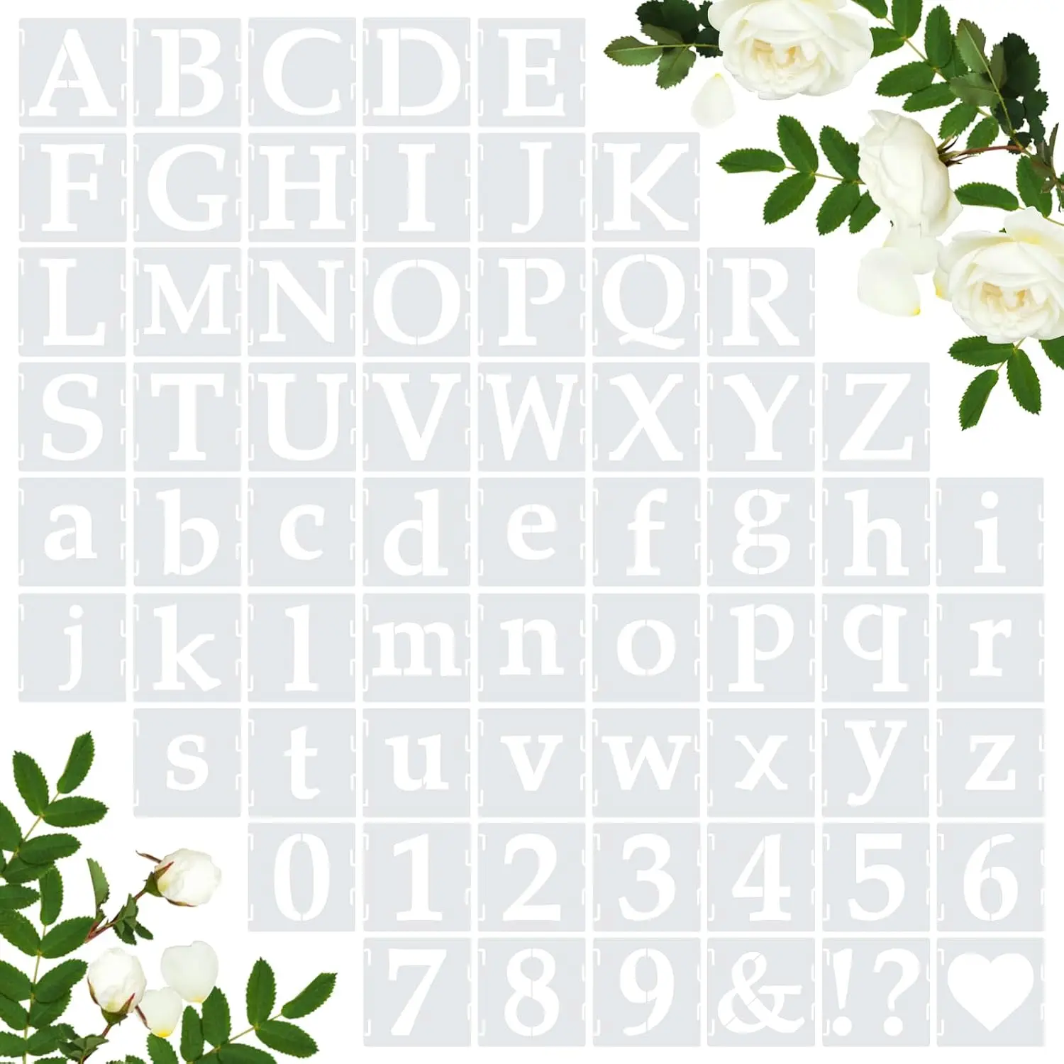 65 count 4 Inch Plastic Painting Stencils  Letters Numbers and Symbols Stencil Art Crafts Interlocked Drawing Templates Set for , Walls, Fabrics, Rocks