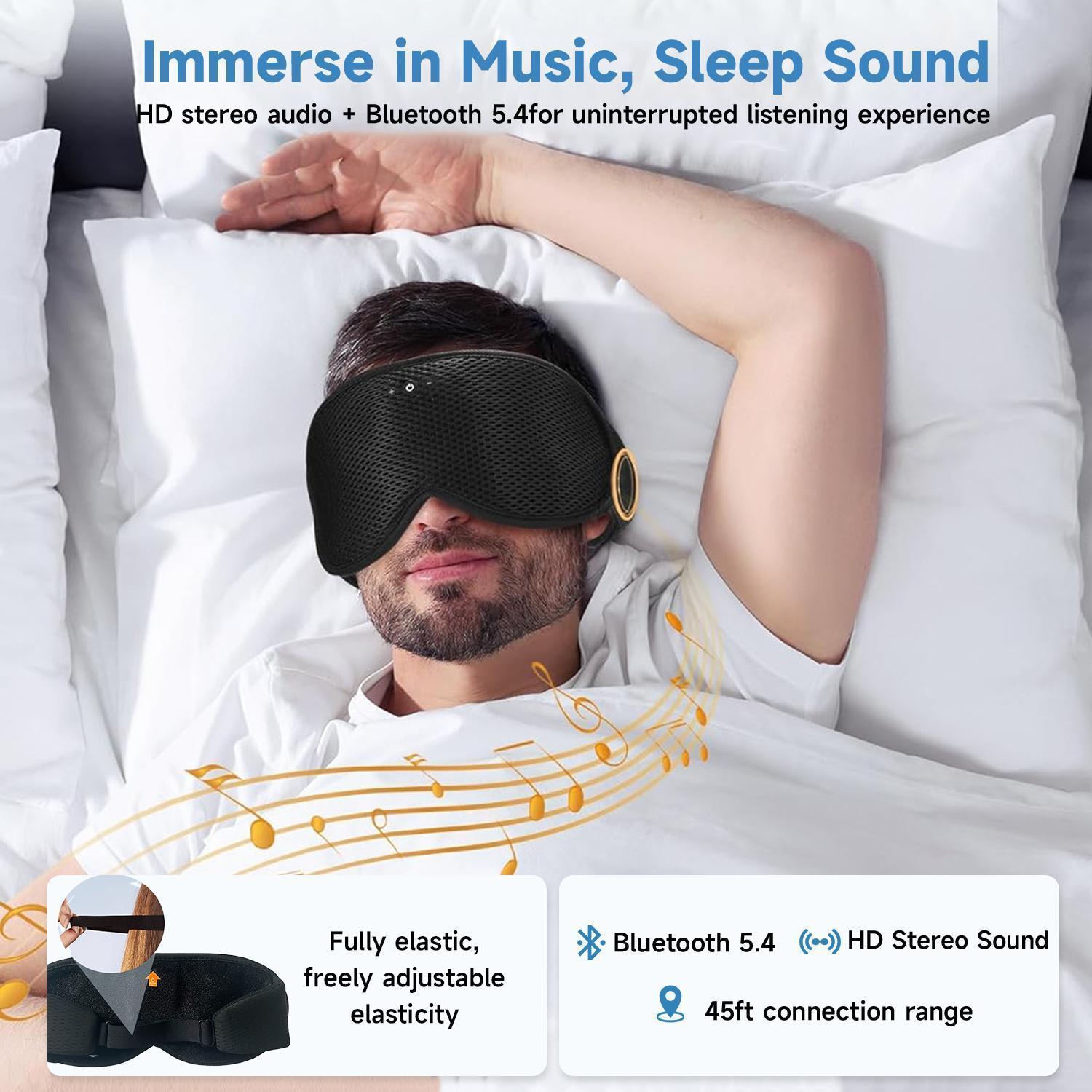 Music Sleep Mask with Bluetooth & Ultra-Thin Speakers - 3D Contoured Removable Design for Side Sleepers, Perfect for Relaxation, Meditation & Sleeping, Great Gift for Men & Women