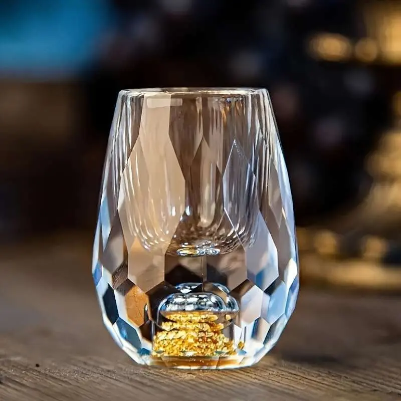 [Luxurious Shot Glass] 2pcs/6pcs Luxurious Crystal Golden Mountain Shot Glass | 0.5oz/15ml, Exquisite Handcrafted Spirits Glasses for Whiskey Cups, Vodka & Home Bar Decor