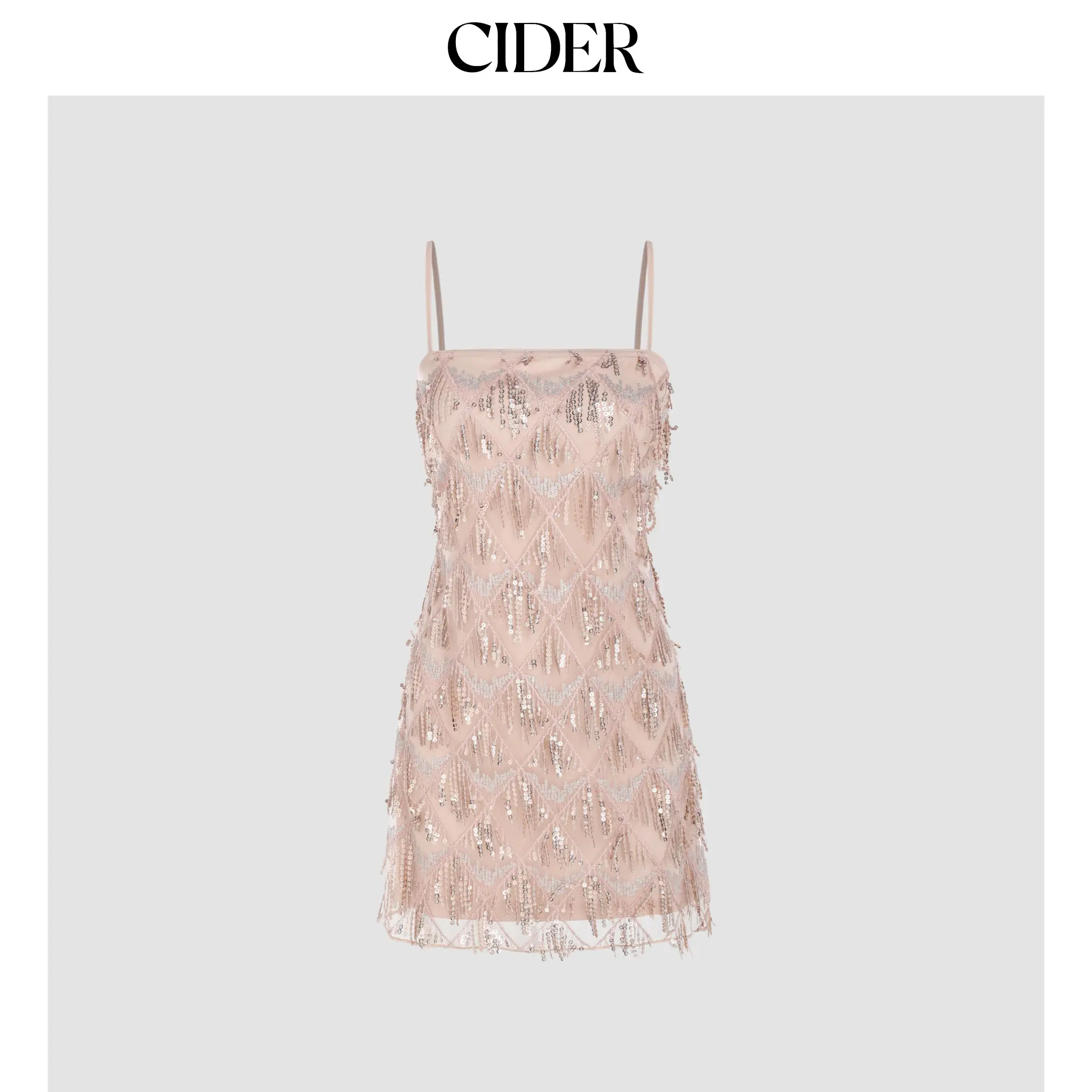 Cider [2 colors, size 0-26] Sequins Square Neck Geometric Tassel Mini Dress SummerFinds
