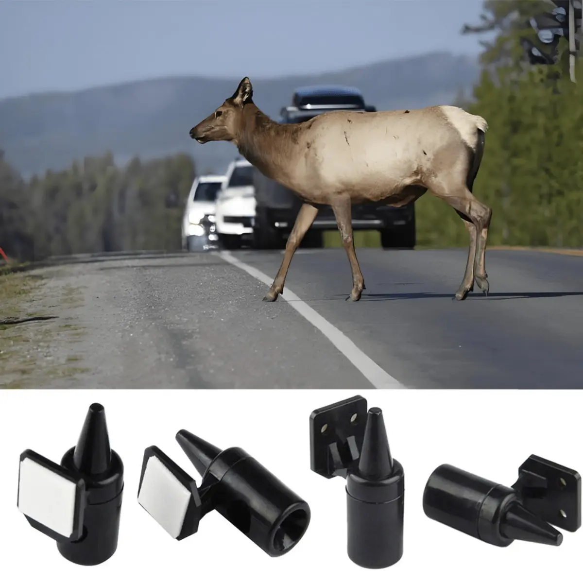 6 Pack Vehicle Deer Warning Whistles, Black Animal Alert Whistles with Adhesive Backing, Universal Safety Accessory for Cars, Trucks and Motorcycles, Easy Installation, Durable Exterior Driving Aid for Highway Travel and Outdoor Road Use